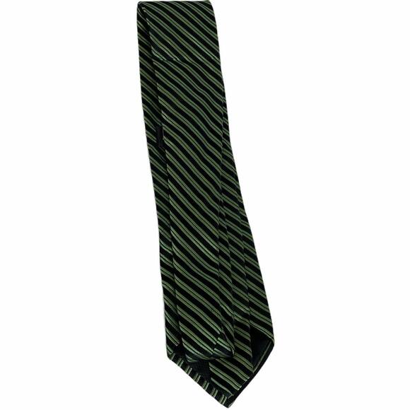 Nicole Miller Men's Tie Career 100% Silk Green‎ Black Diagonal Striped One Size - Picture 3 of 5